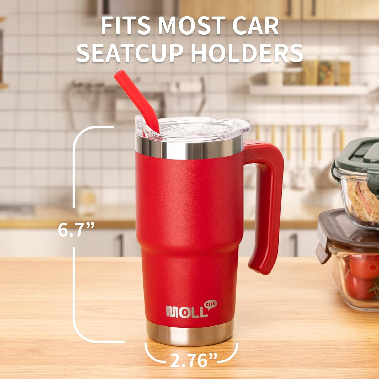 Kids Tumbler with Handle-16 oz Stainless Steel Vacuum Insulated Water Cup with Lid and Straw for Travel, Cupholder Friendly-Gift for Girl-Canyon Red