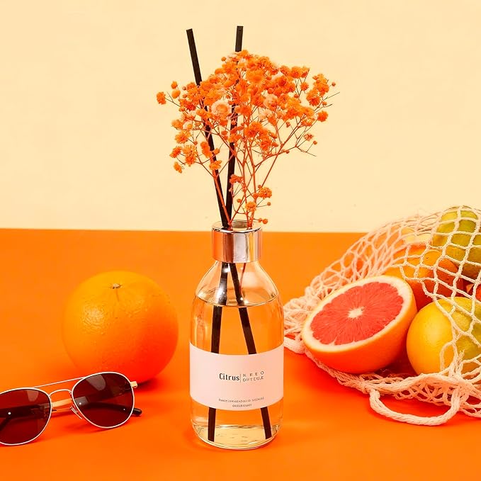 Clesh Reed Diffuser Set, 6.7 oz Citrus Scented Diffuser with Sticks, Home Fragrance Reed Diffuser for Bathroom Shelf Decor