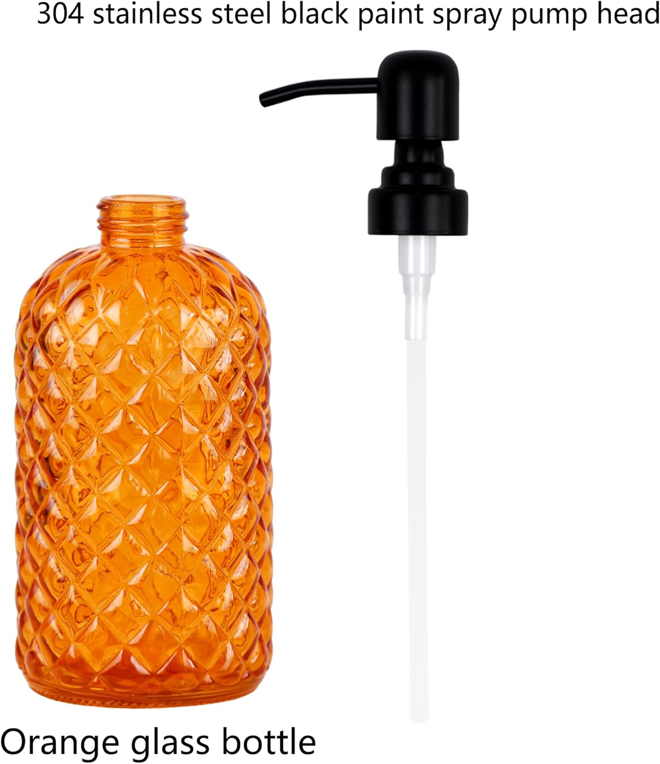 12Oz Glass Soap Dispenser with 304 Black Rustproof Stainless-Steel Pump, Refillable Glass Soap Dispenser for Kitchen, Bathroom, Farmhouse (Orange)