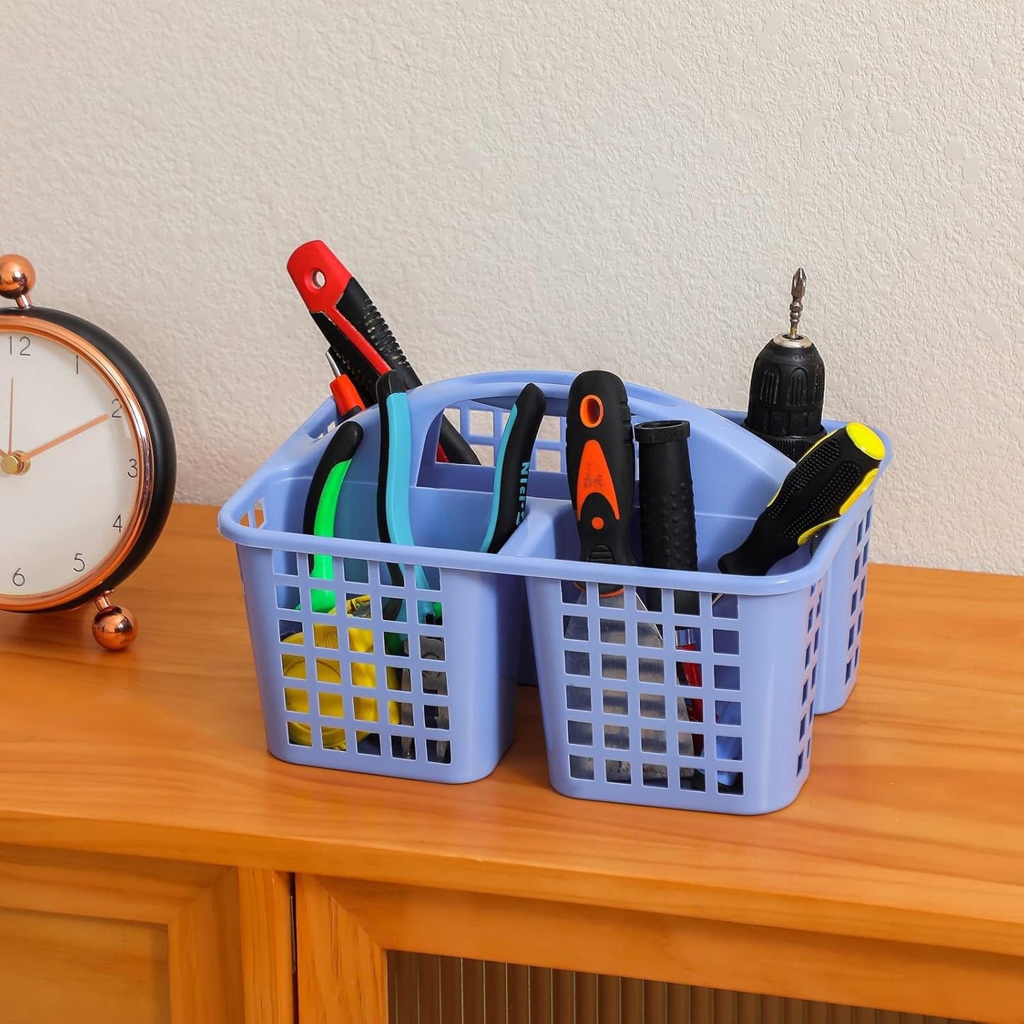 JiatuA Portable Shower Caddy Basket with Compartments Cleaning Supplies Organizer with Handle Plastic Storage Divided Tool Bin for Bathroom, Bedroom, Kitchen, College Dorm, Garden, Under Sink, Blue