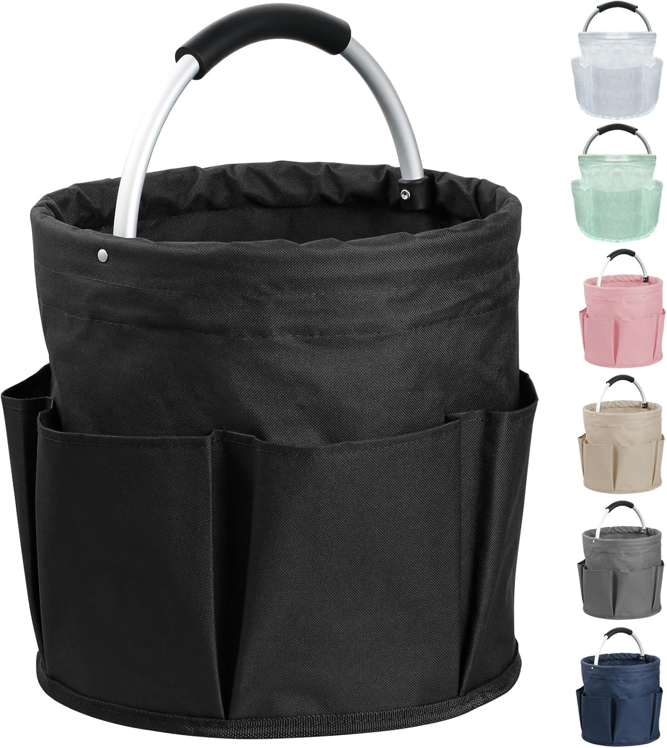 17L Cleaning Caddy with Handle and 6 Pockets, Foldable Cleaning Supply Caddy, Portable Shower Caddy in 600D Oxford Fabric, Multifunctional Storage Basket for Camping, Gardening, Black