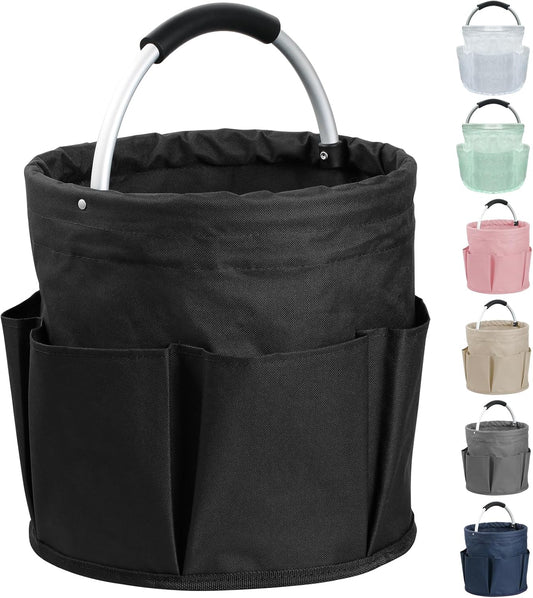 17L Cleaning Caddy with Handle and 6 Pockets, Foldable Cleaning Supply Caddy, Portable Shower Caddy in 600D Oxford Fabric, Multifunctional Storage Basket for Camping, Gardening, Black