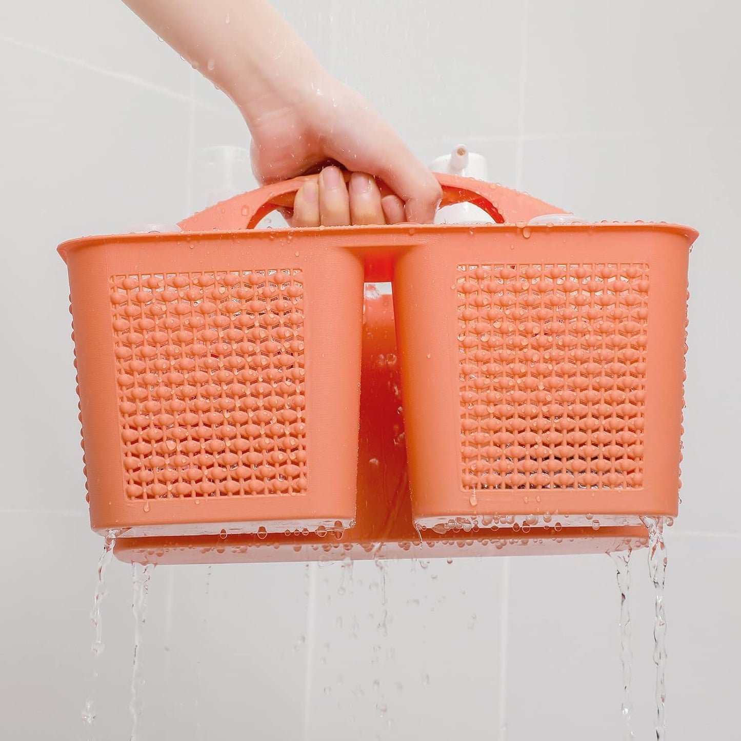 UUJOLY Plastic Portable Shower Caddy Bucket, Cleaning Shower Basket with Handle Compartments Storage Organizer for Bathroom Kitchen College Dorm Sink, Orange