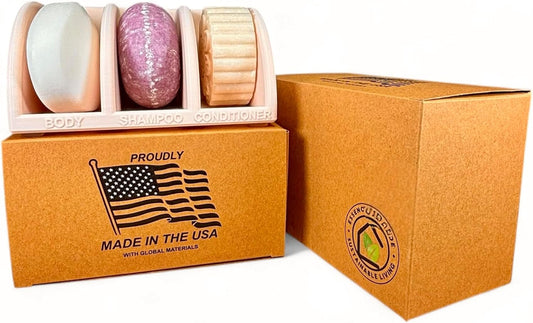 Essence & Abode Sustainable Living Solid Shampoo Holder – Multi-Bar Soap Dish with Drainage – Soap Bar, Shampoo Bar and Conditioner Bar Bathroom Organizer – Keeps Bars Dry & Lasts Longer (Beige)