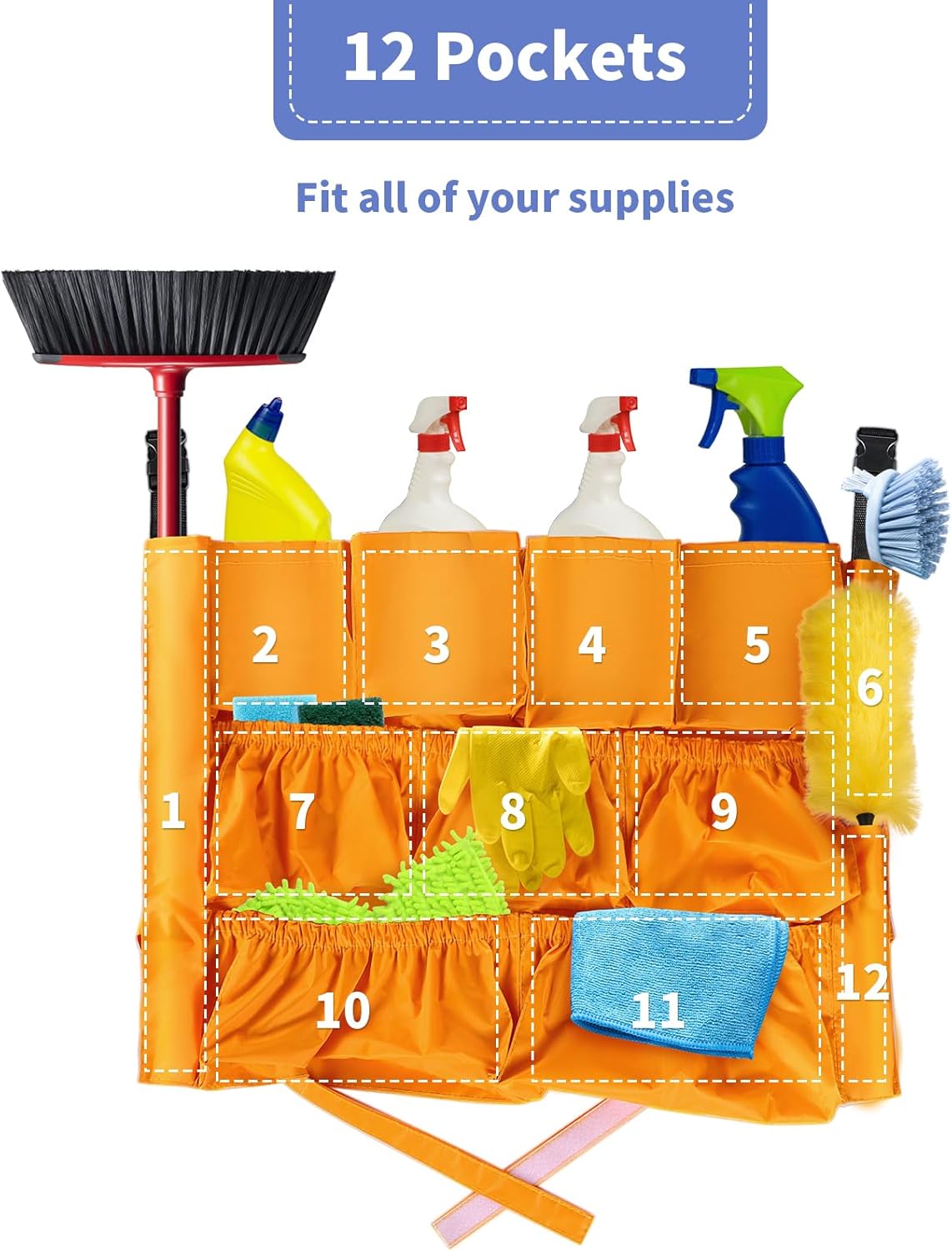 MOLIGOU 12 Pockets Trash Can Caddy Bag, Garbage Bin Caddy Organizer for Cleaning Tools and Supplies, Fits 20-44 Gallon Can