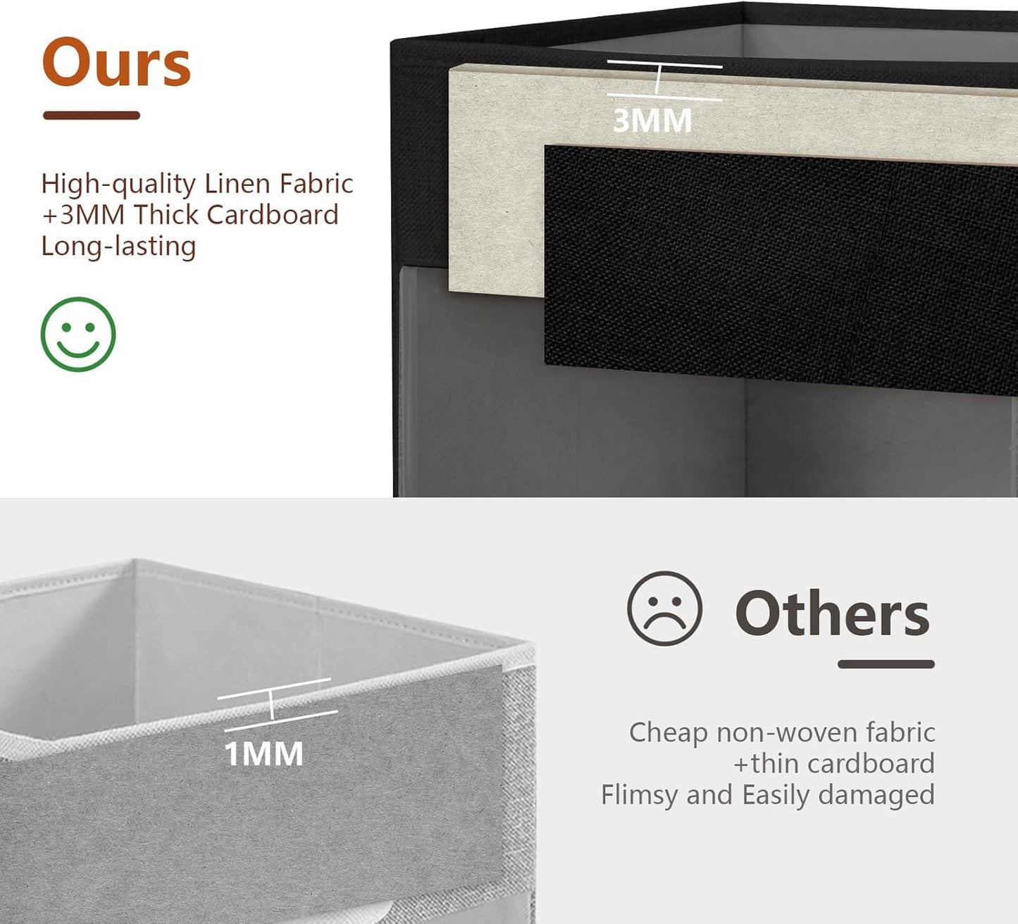 Large Storage Baskets with Clear Window, See Through Closet Organizer with PU Handles, Linen Foldable Storage Bins for Organizing Clothes, Toys, Books (Black)