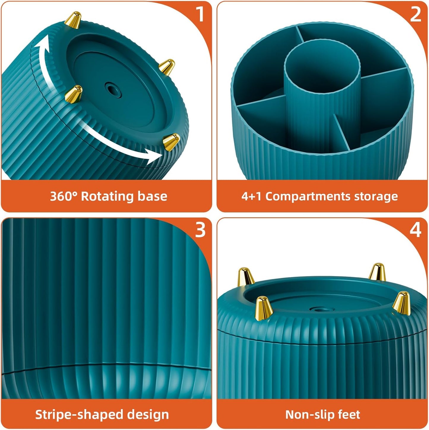 Marbrasse Desk Organizer, 360-Degree Rotating Pen Holder, Desk Organizers and Accessories with 5 Compartments Pencil Organizer, Art Supply Storage Box Caddy for Office, Home（Green）