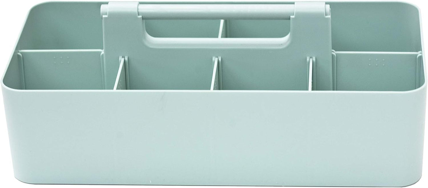 New Plastic Portable Makeup Organizer Caddy Tote Divided Basket Bin with Handle, for Bathroom Storage - Holds Blush Makeup Brushes, Eyeshadow Palette, Lipstick - Extra Large Made In USA (Mint)