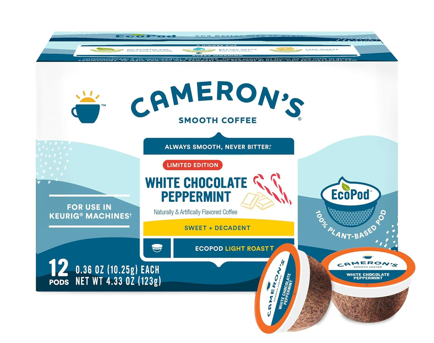 Cameron's Coffee Holiday Single Serve Pods, Flavored, White Chocolate Peppermint, 12 Count (Pack of 1)