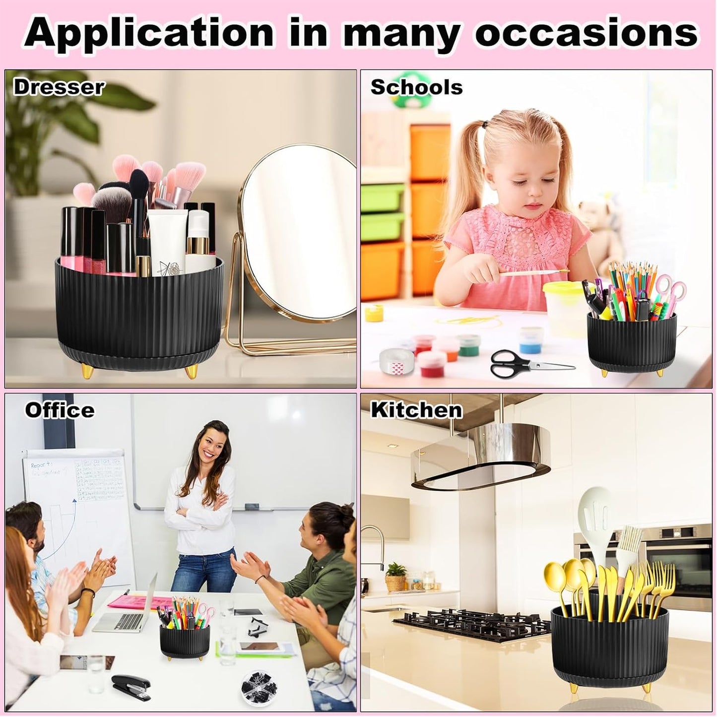 Desk Organizers and Accessories Set with 360-Degree Rotating Pen Holder, Tape Dispenser, Stapler, Staple Remover, 1000 Staples, Tape, Clips Set, Ruler, Scissor, Pen