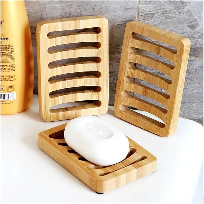Bamboo Soap Dish, Wood Bar Soap Holder For Shower, Trays Self Draining
