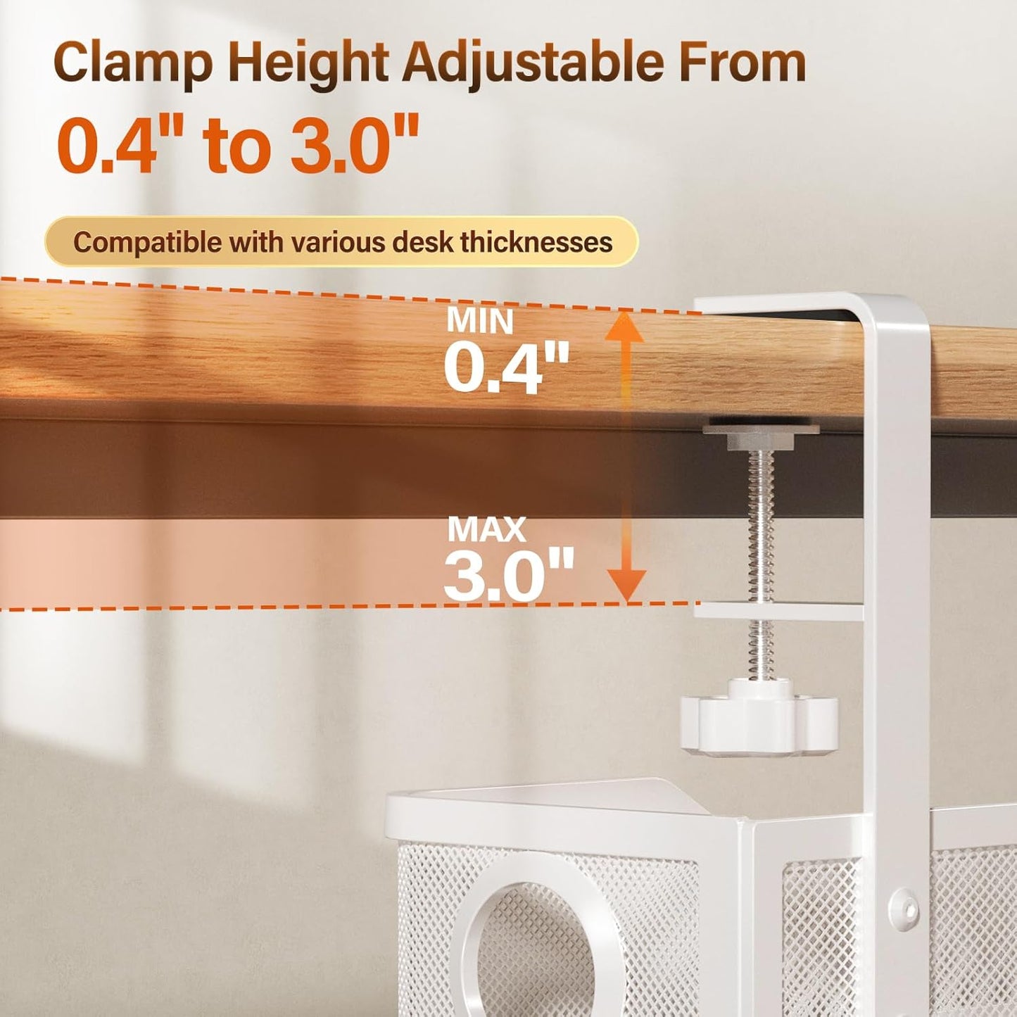 [Upgraded] 2 Pack Under Desk Cable Management Tray, Cinati Cord Organizers for Table Thickness up to 3", 16" Wire Organization with Clamp No Drill, Cable Management Box for Office - No Damage to Desk