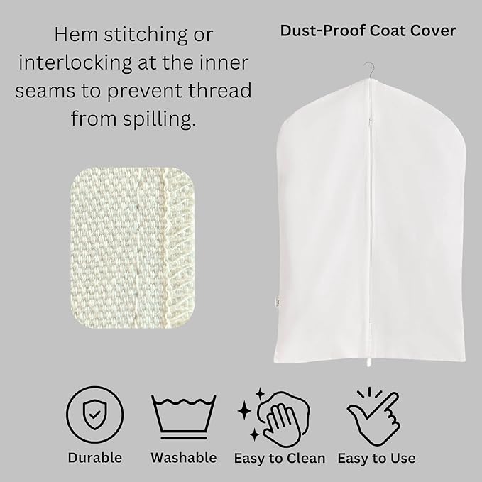 Premium 100% Cotton Garment Bags – 35" Off-White Canvas Suit Cover with YKK Zipper – Breathable, Dust-Proof Storage for Suits, Coats, Dresses, Jackets & Travel/Closet Use