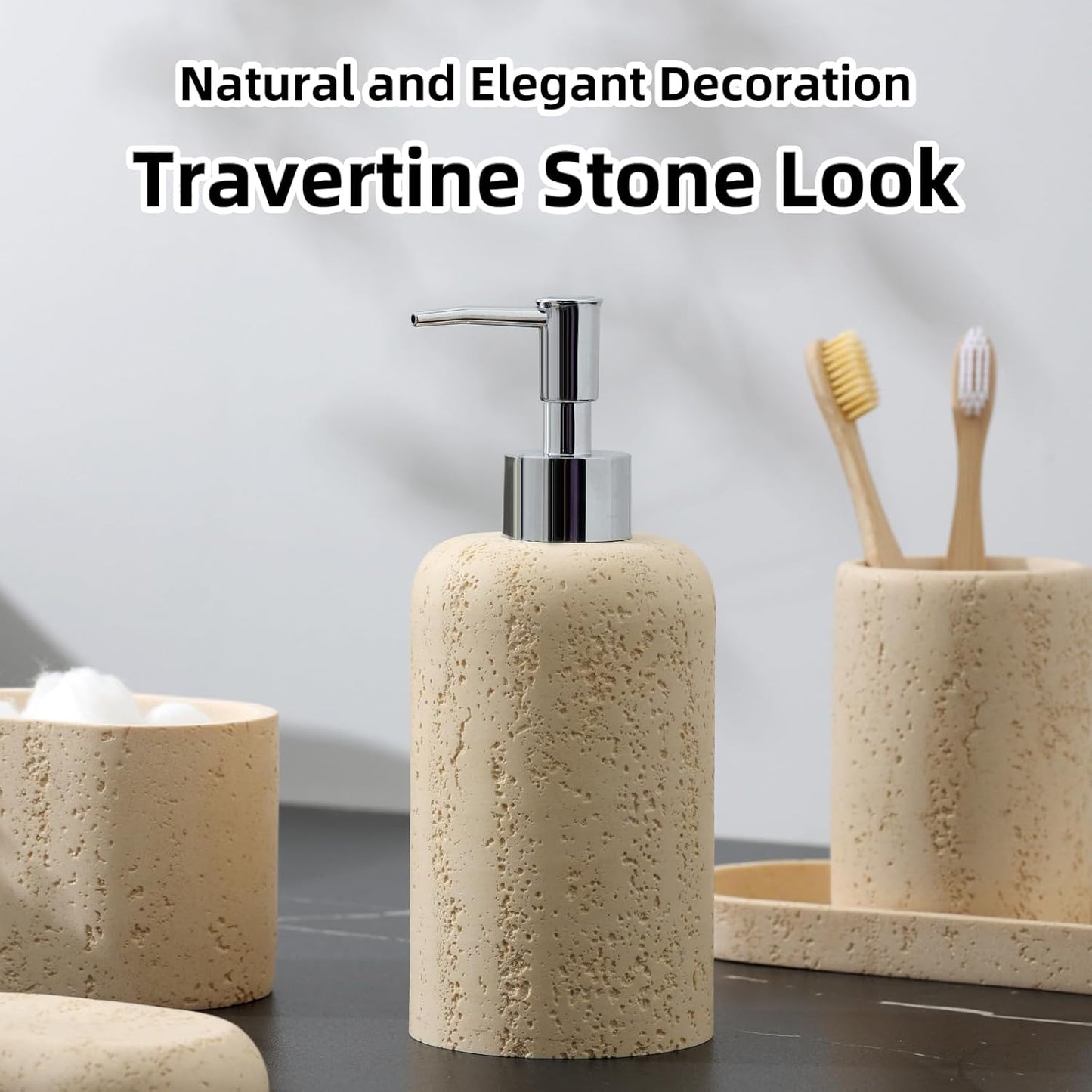 Bathroom Accessories Set, 5PCS Modern Bathroom Accessory Set with Soap Dispenser, Mouthwash Cup & Toothbrush Holder, Qtip Holder, Tray