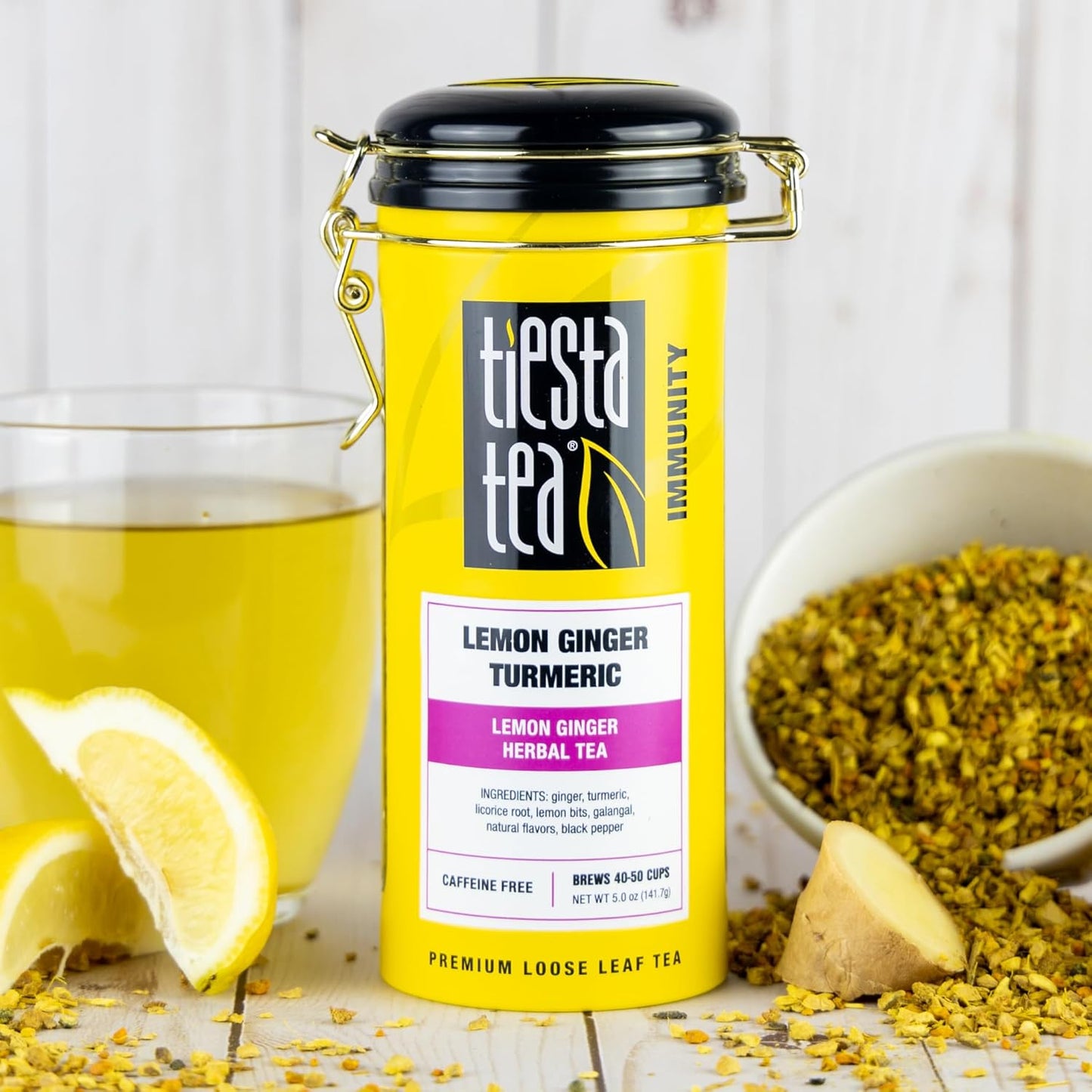 Tiesta Tea - Lemon Ginger Turmeric, Loose Leaf, Lemon Ginger Herbal Tea, Premium Blend, Non Caffeinated Herbal, Make Hot or Iced & Brews Up to 50 Cups, 5 Ounce Refillable Tin