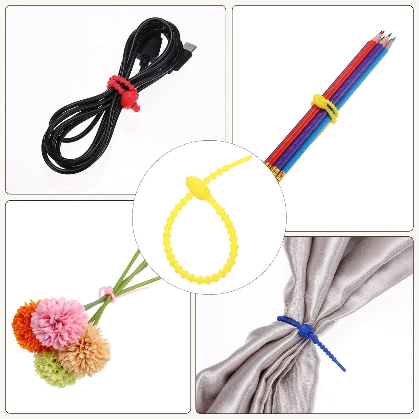 PATIKIL 8 Inch Silicone Cable Ties, 20pcs Rubber Reusable Twist Zip Ties Organizer for Home Office Kitchen Food bags Wires Adjustable Bag Clip, Fluorescent Yellow