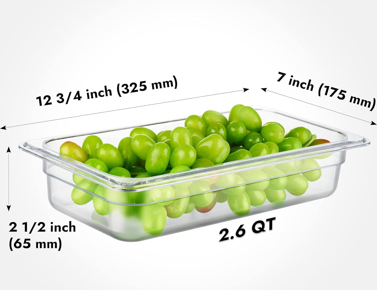 CURTA 6 Pack NSF Food Pans, 1/3 Size 2 1/2 Inch Deep, Commercial Polycarbonate Plastic Clear Freezer-Safe