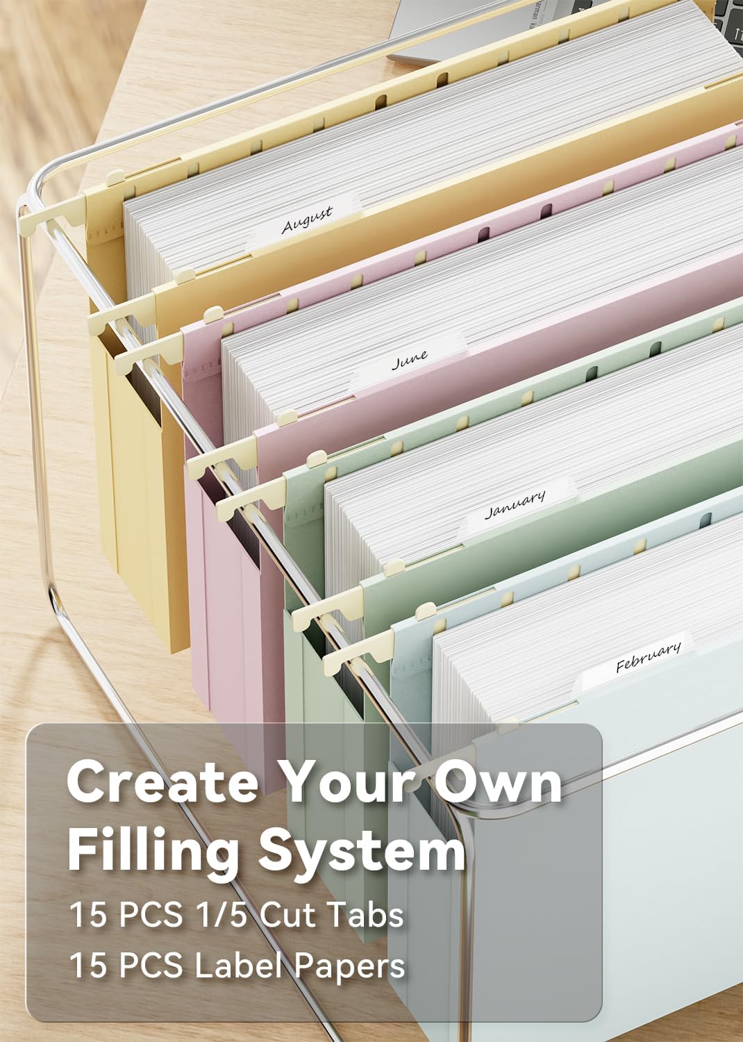 Ansook Plastic Letter Size Hanging File Folders,Heavy Duty 2" Expandable File Folder with Tabs,12 Pack Reinforced File Cabinet Folders for Documents,Morandi Colored Extra Capacity Hanging Folders