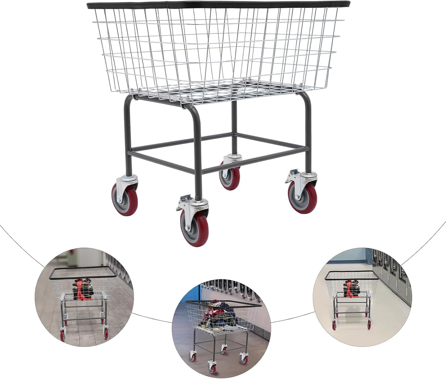 Wire Laundry Cart with Wheels,Commercial Wire Laundry Basket Cart,Heavy Duty Rolling Wire Laundry Cart for Laundry Clothes Storage (Type 2)