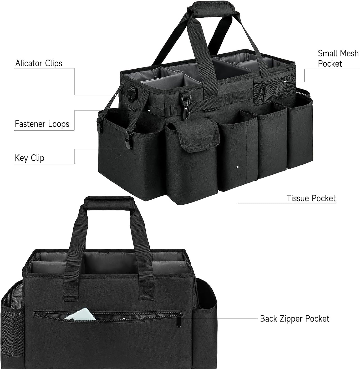 Cleaning Caddy Bag,Extra Large Cleaning Supplies Organizer with Handle for Housekeepers,Black