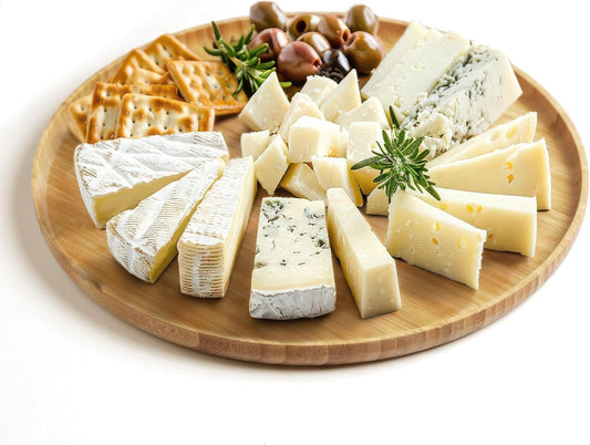 Premium Bamboo Round Tray - Natural Multipurpose Wood Serving Platter for Grilling, BBQ, Tea, Coffee & Ottoman Decor - 12"