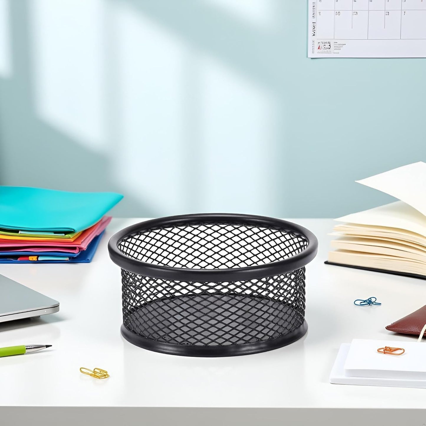 1 Pc Black Minimalist Metal Paper Clip Holder Mesh Paperclip Bowl Binder Clip Dispenser Desk Bobby Pin Container Organizer for Home Office Classroom School Desk Supplies Holders and Dispensers