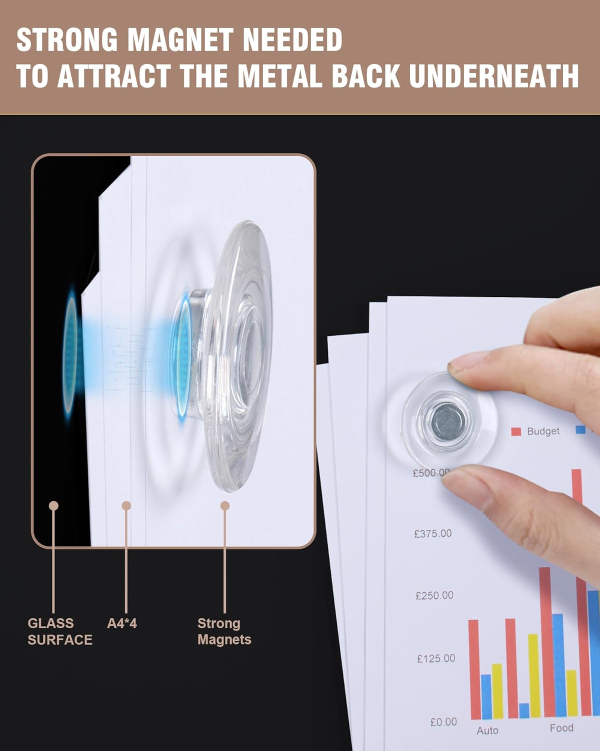 Magnetic Glass Whiteboard，24"x18" Wall Mounted Frameless Dry Erase Board for Office, Home & School Black