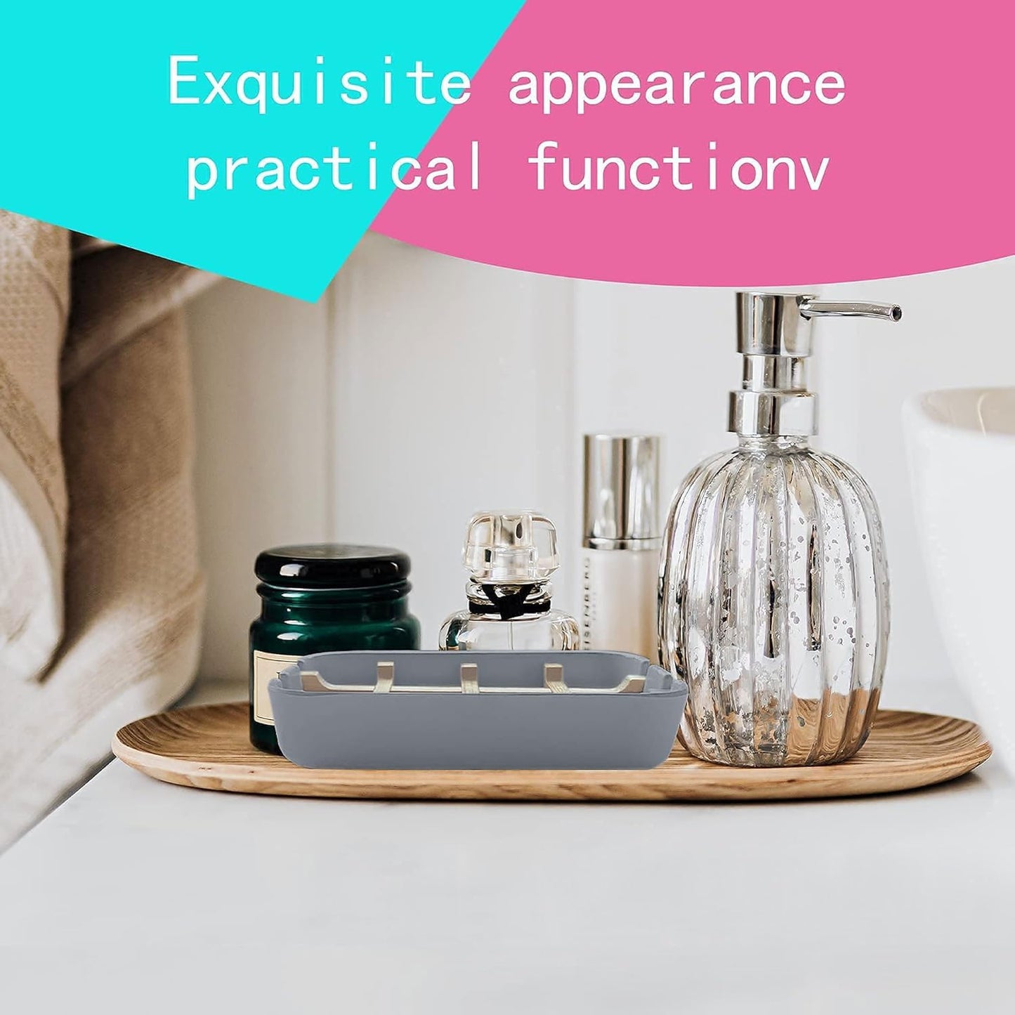 Aoheuo Modern Bamboo Fiber soap Holder and soap Dish Combination (Removable), Gray, 5.12 Long by 3 Wide, 0.98 inches high, Used in Kitchens, bathrooms, and bar Sinks