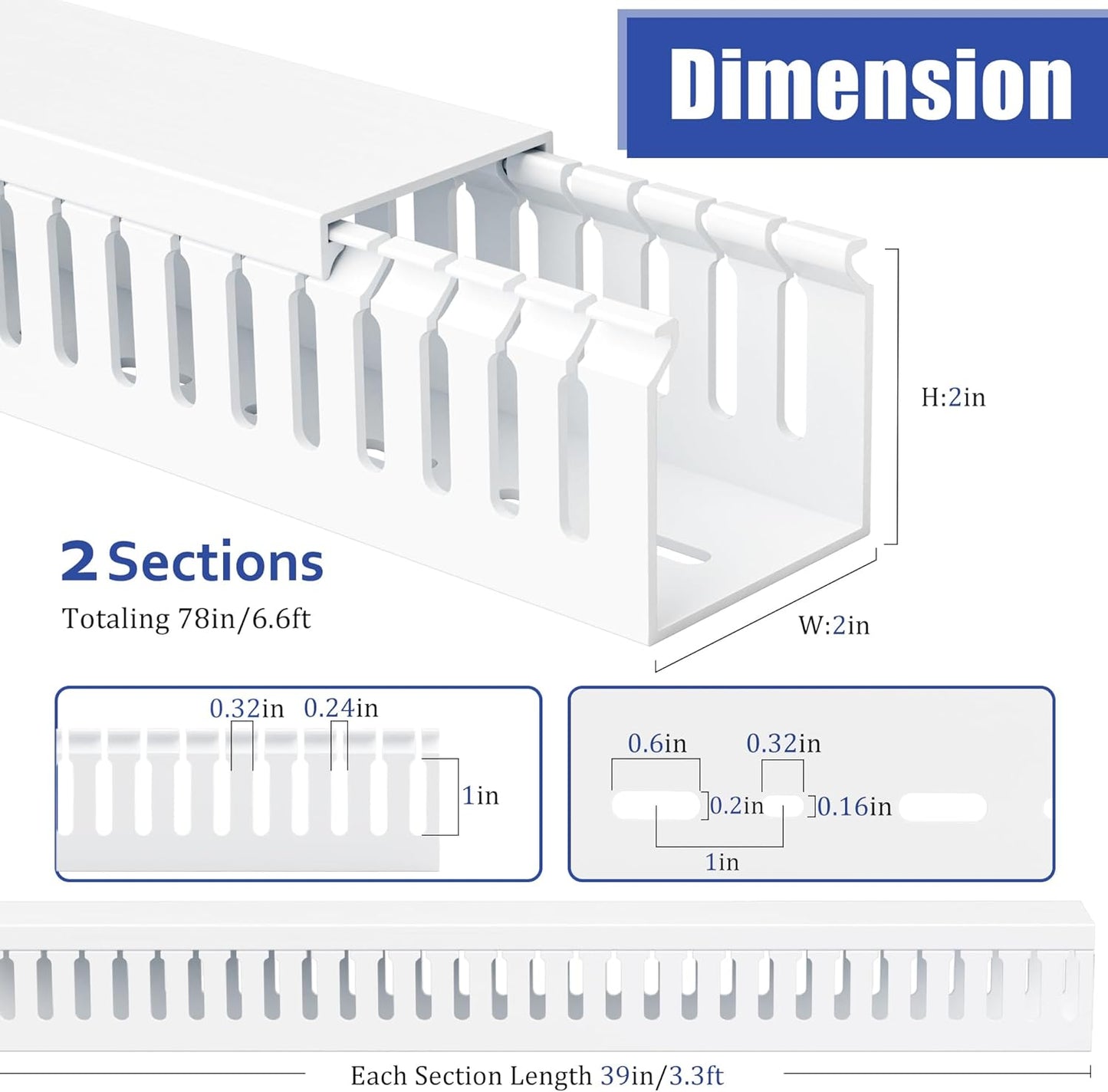 ZhiYo 2x2in Professional Server Rack Cable Management Raceway, 6.6ft (2 × 3.3ft) Cable Raceway Kit, Electrically Safe PVC Open Slot Wire Cover, Cord Hider for Under Desk/Computer/Network Cords White