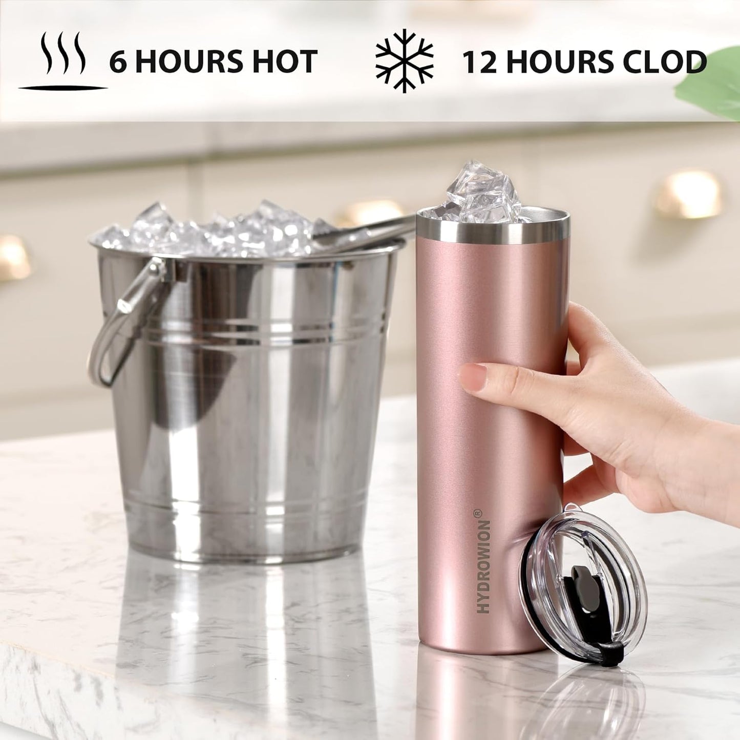 HYDROWION Triple-Insulated Tumblers - Stainless Steel with Lid and Straw, 12 oz Water Bottle, Stainless Steel Cups, Coffee Travel Mug for Home & Office Navy Blue