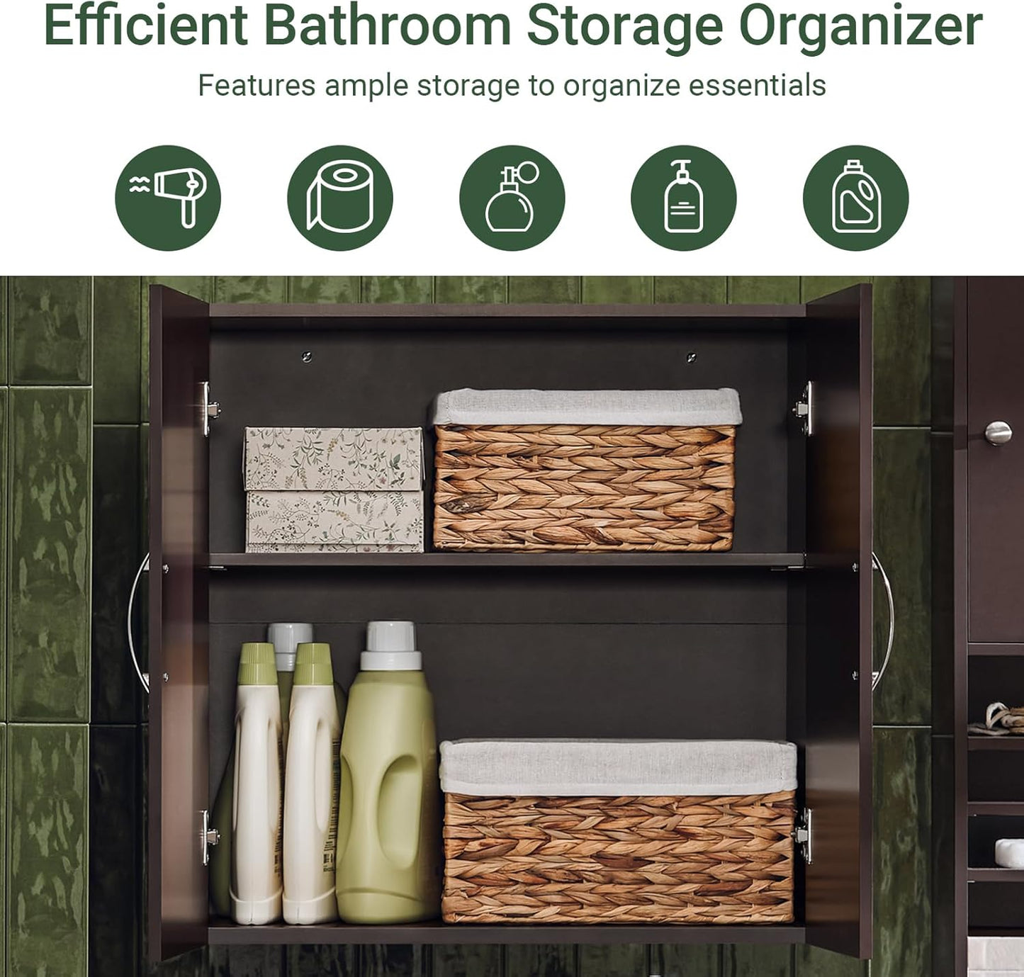 Haotian Wall Cabinet Laundry Room, Medicine Cabinet for Bathroom Kitchen Garage,Floating Cabinet Hanging Storage with Adjustable Shelf, Brown FRG231-BR