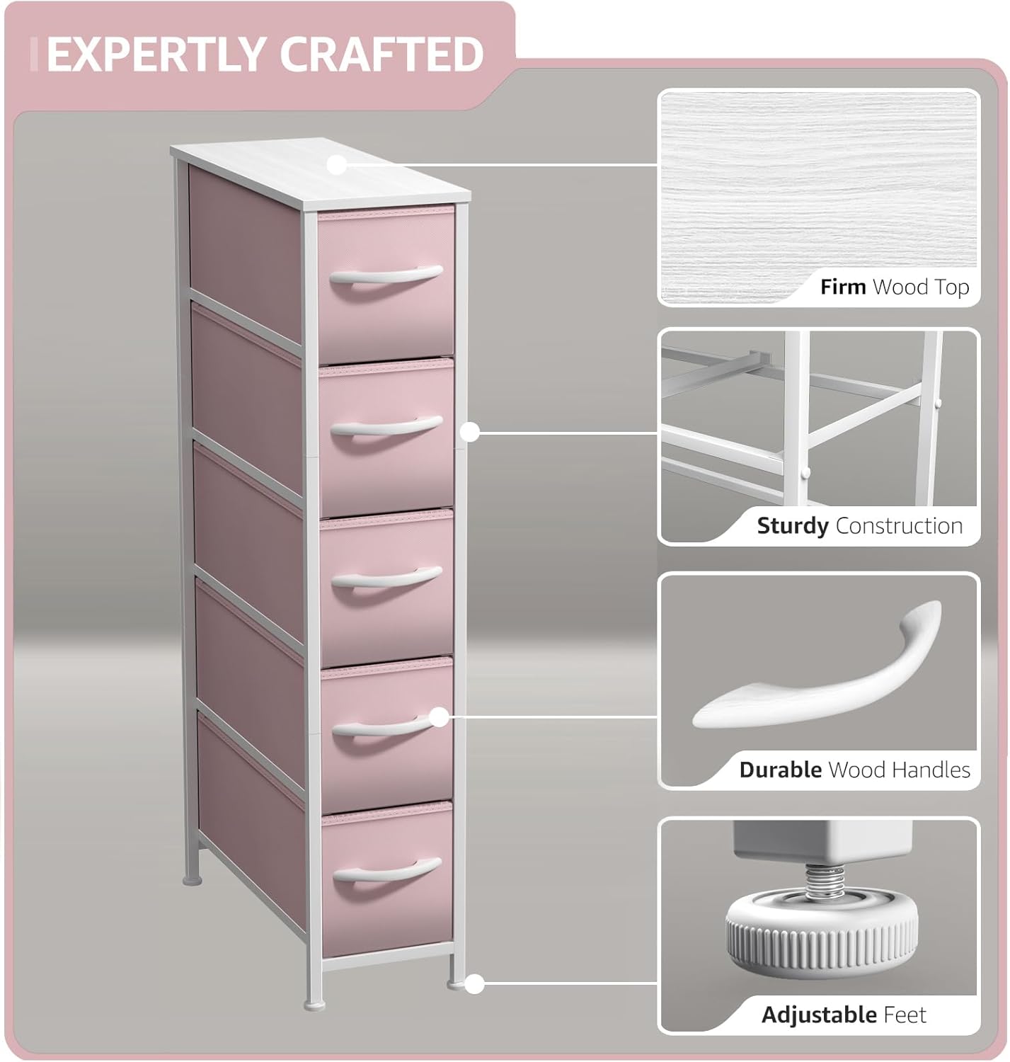 Sorbus Kids Dresser with 5 Drawers - Storage Unit Organizer Chest for Clothes - Bedroom, Kids Room, Nursery, & Closet