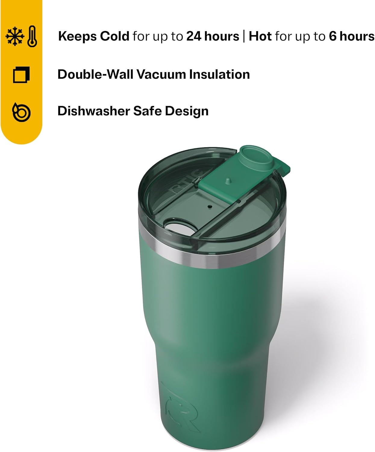 RTIC 30oz Essential Tumbler with Lid, Ceramic Lined, Insulated, Stainless Steel, Metal, Double Wall Vacuum-Insulation, Travel Cup for Iced Coffee, Tea, Hot and Cold Drink, Pine Tree