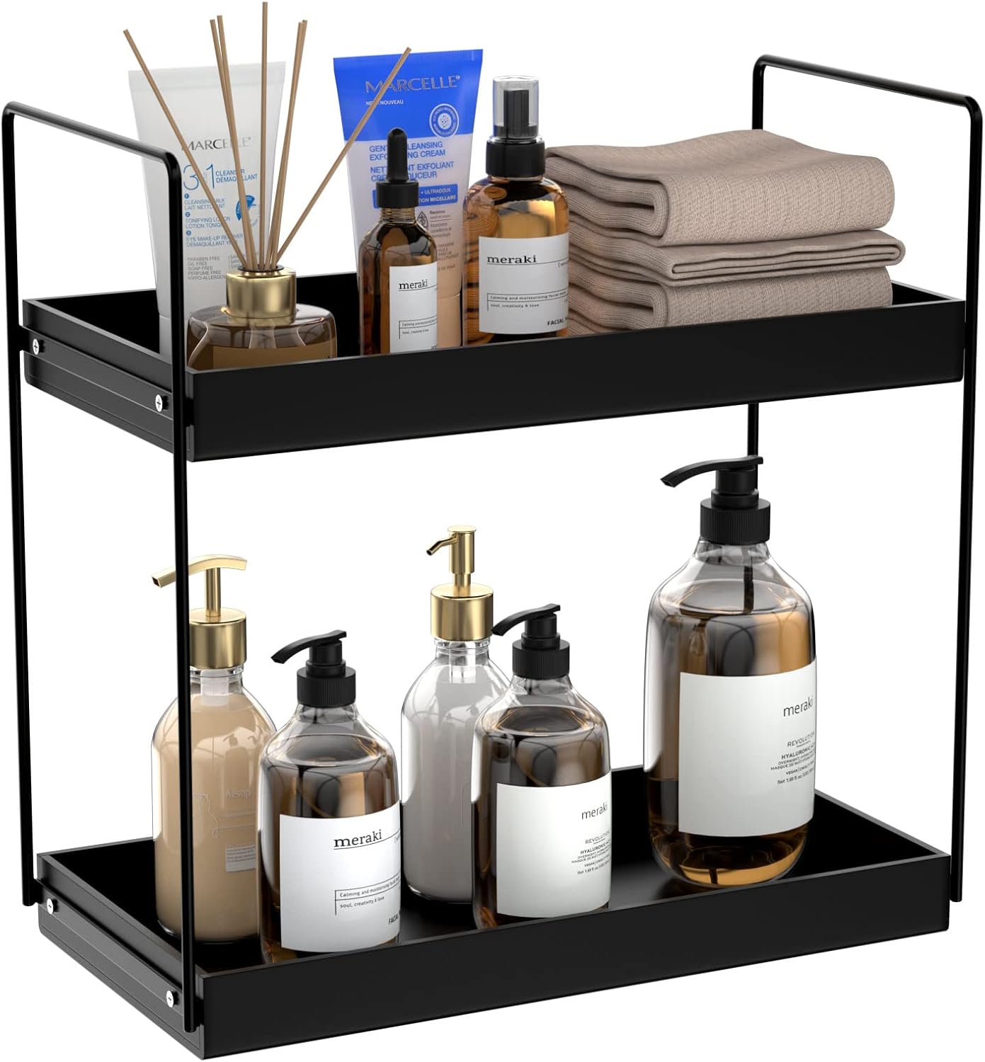 NPPLUS Bathroom Countertop Organizer, 2 Tier Metal Vanity Counter Skincare Shelf, Matte Black, 13.6"L x 6.9"W x 13.8"H
