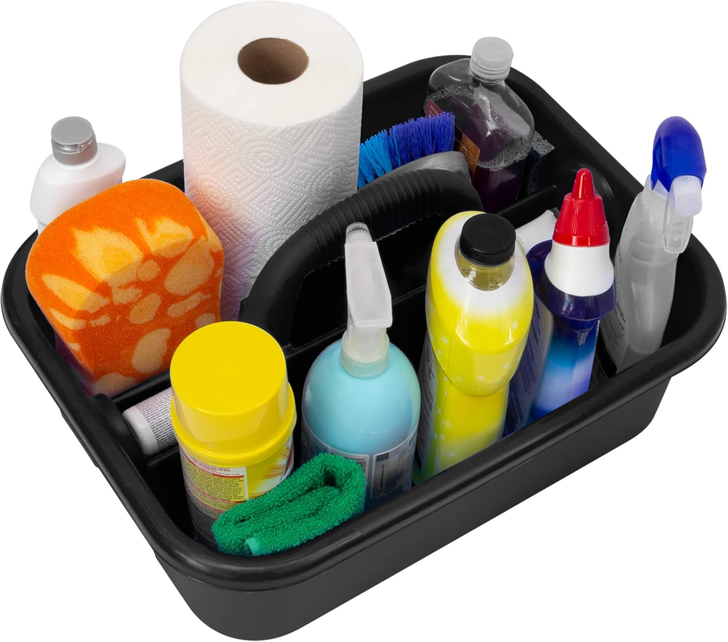 Akro-Mils 09185 Plastic Tote Tool & Supply Cleaning Caddy with Handle, 18-3/8-Inch x 13-7/8-Inch x 9-Inch, Black