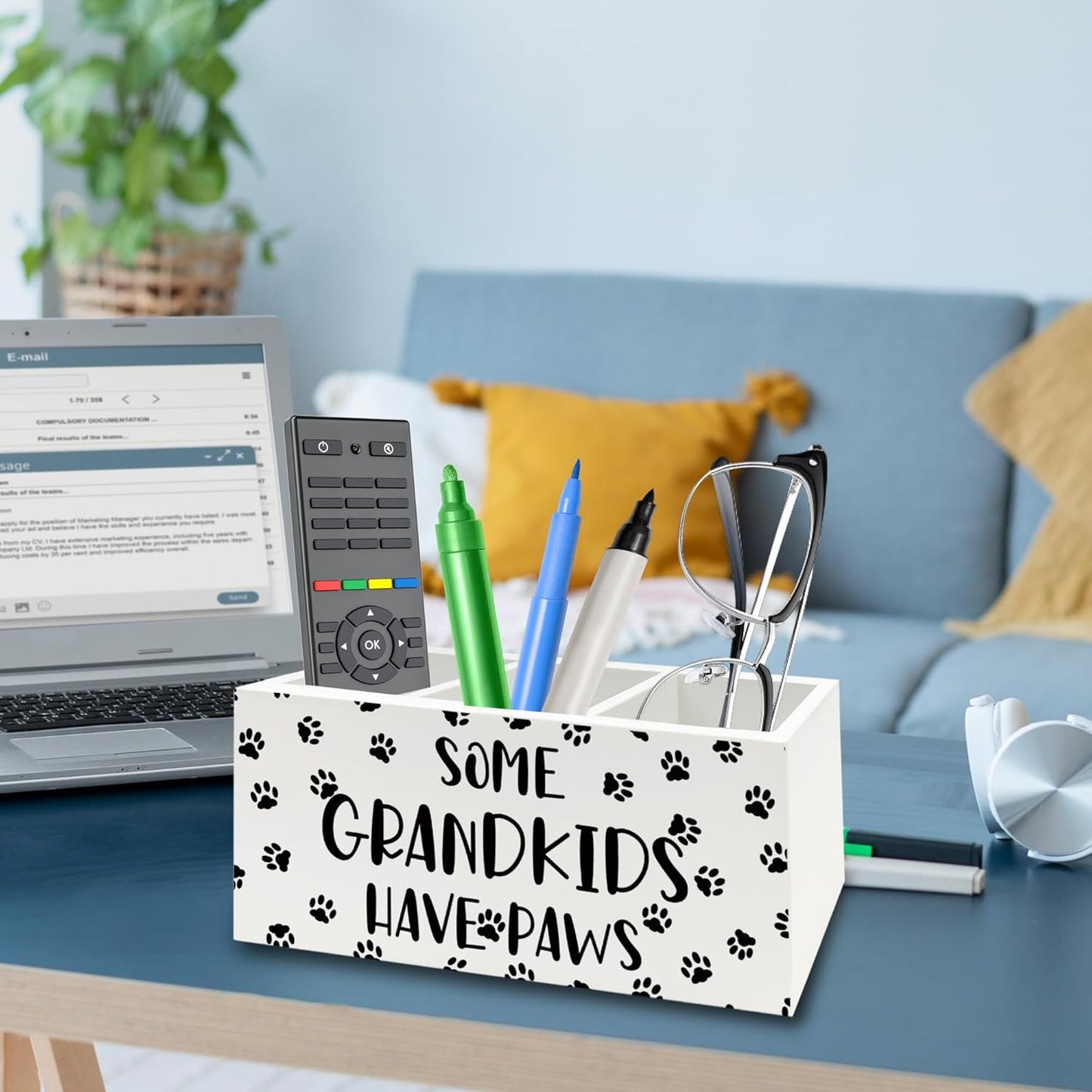 Dog Grandparents Gifts Pen Pencil Holder Organizer for Desk, Some Grandkids Have Paws Wooden Box Signs Decorations for Home Office Desk Tabletop, Dog Grandma Grandpa Gifts