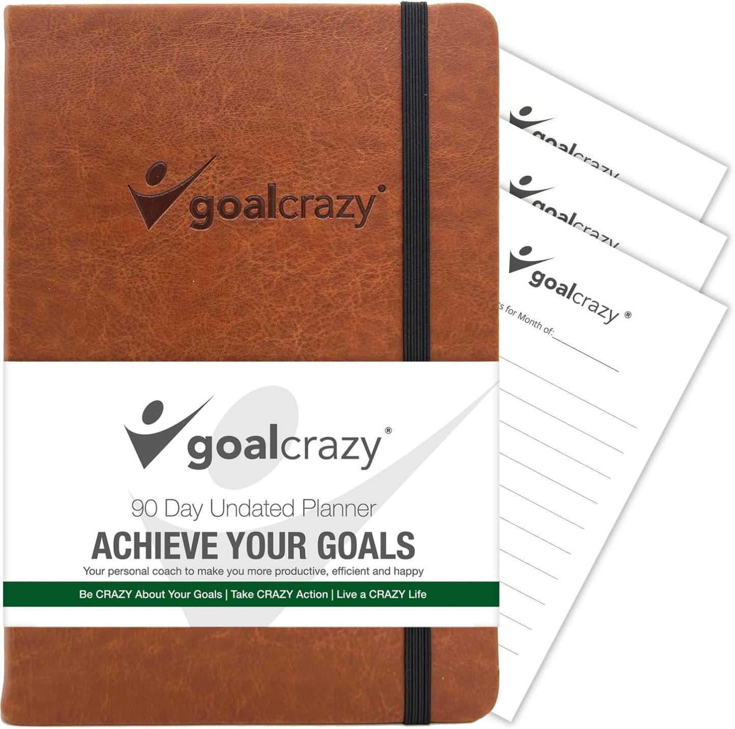 Undated Daily Planner to Achieve Your Goals 2025-2026 - 90 Day Guided Journal & Productivity Organizer with Goal Setting, Habit Tracker, To Do List, Academic & Work Calendar, Leather Hardcover - Brown