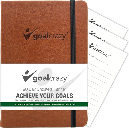 Undated Daily Planner to Achieve Your Goals 2025-2026 - 90 Day Guided Journal & Productivity Organizer with Goal Setting, Habit Tracker, To Do List, Academic & Work Calendar, Leather Hardcover - Brown