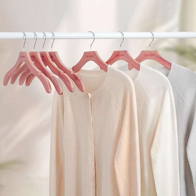 TOPIA HANGER Red Cedar Coat Hangers 24 Pack, Premium Wood Suit Sweater No Shoulder Bump Hangers, 360° Swivel Hook and Cut Notches Clothes Hangers for Sweater, Coat, Shirts, Jackets, Dress, CT85C