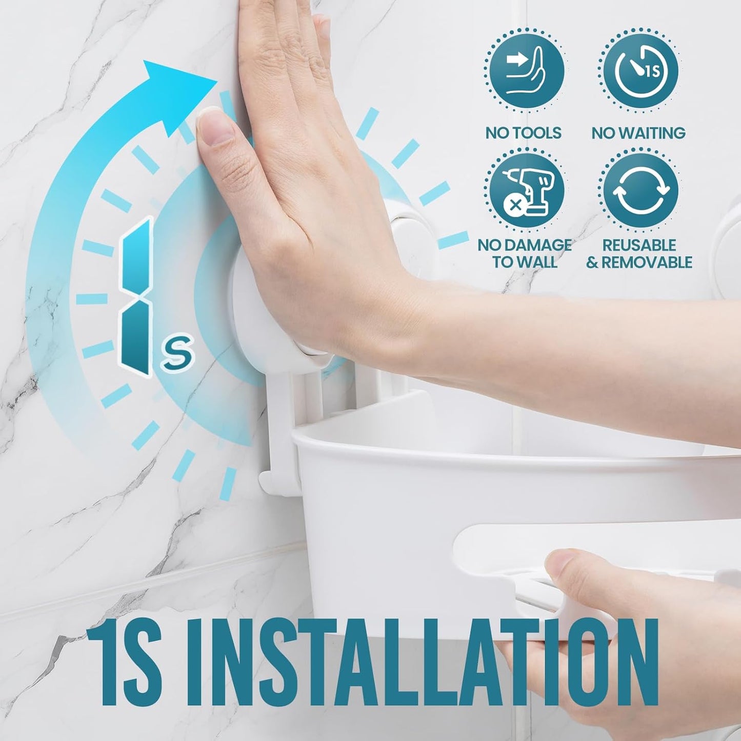 TAILI Suction Corner Shower Caddy, Bathroom Shelf Storage Basket Wall Mounted Organizer for Shampoo, Conditioner, Plastic Rack for Kitchen&Bathroom, Drill-Free Removable (2 Pack)