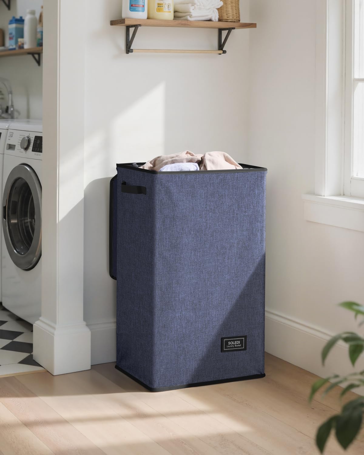 SOLEDI Laundry Hamper with Lid 90L Large & Tall Collapsible Laundry Basket, Clothes Hamper with Bag Removable Easy to Carry, Dirty Hampers for Bedroom, Bathroom, Dorm, College, Navy Blue