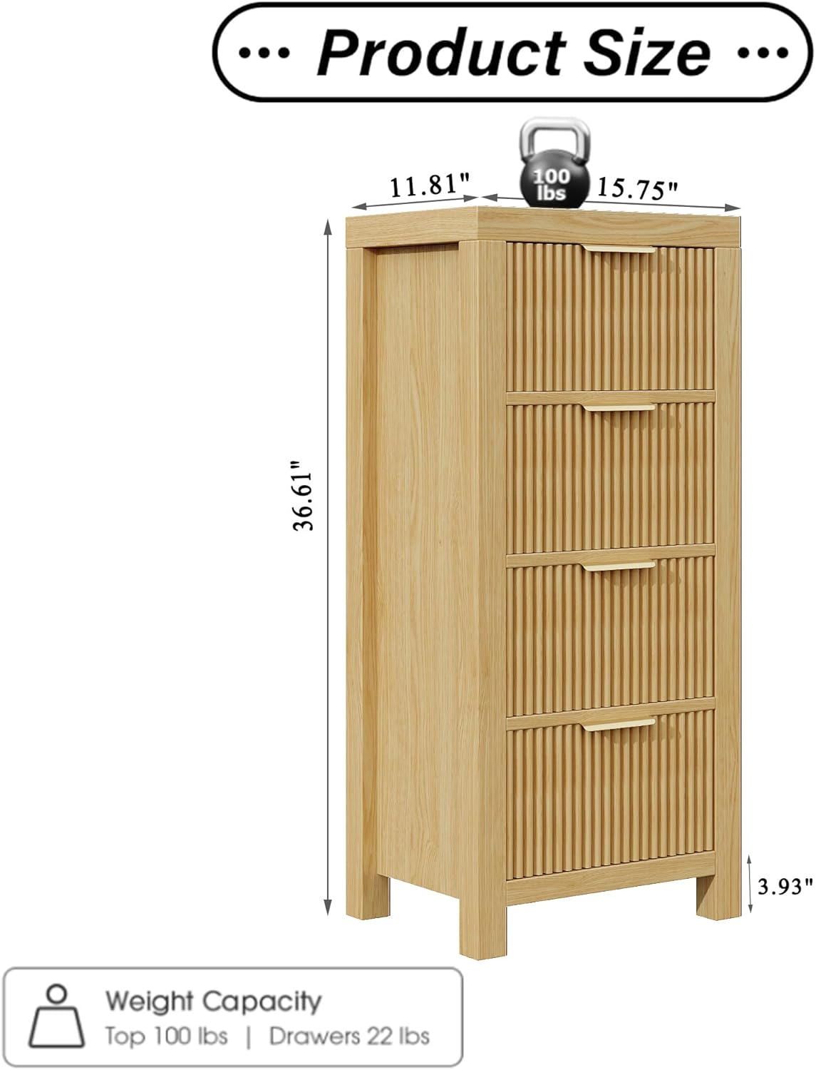 Mid-Century Modern Tall Wooden Dresser with 4 Spacious Drawers, Entryway Storage Chest with Smooth Metal Handles, Bedroom Clothes Organizer for Entryway, Office, and Small Spaces, Natural X3