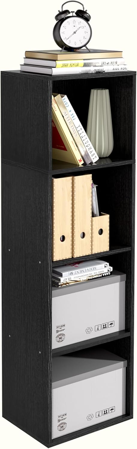 Wooden 4 Cube Storage Organizer, 4 Tier Storage Cubes Storage Display Cubby, 42 Inch Tall Versatile Cubes Shelf and Cubby Organizer for Any Space (Black, 4 Cube-W(11.8inch)