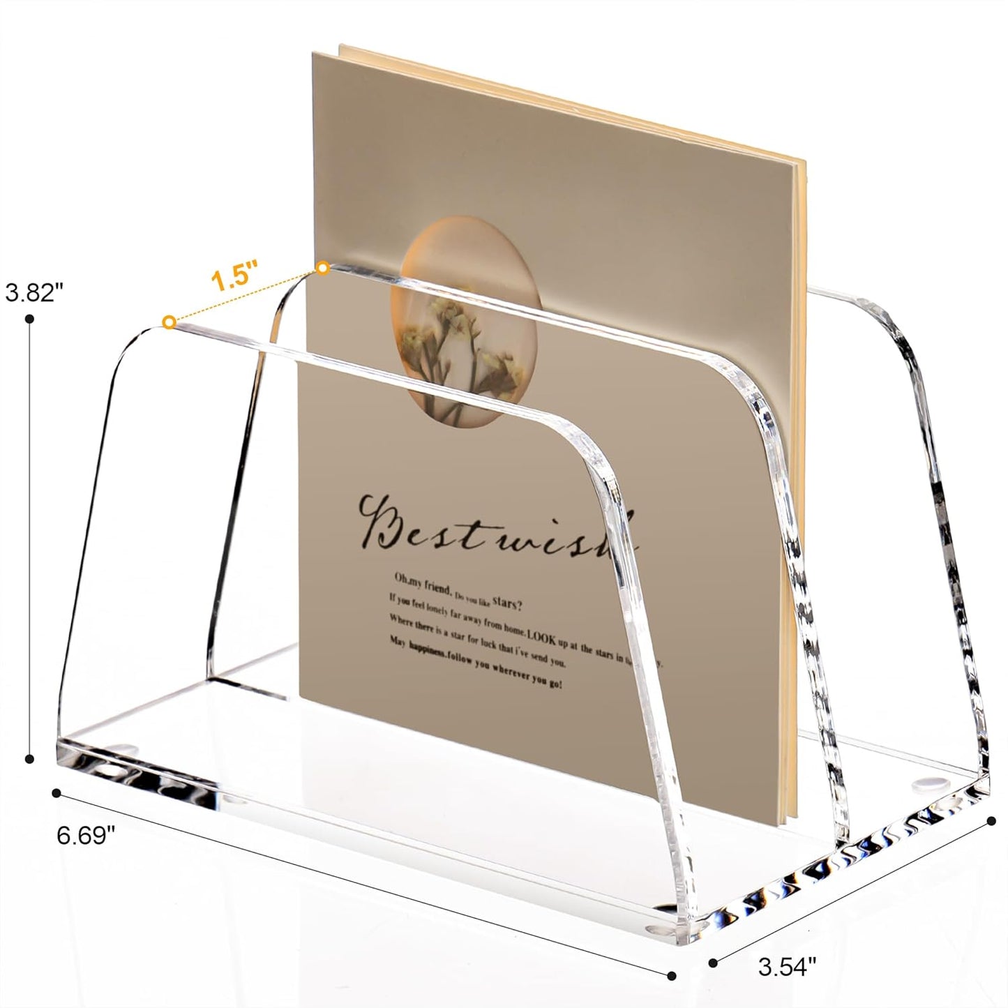 SANRUI Acrylic Mail Organizer for Desk Vertical Letter Holder Clear Bookshelf 2-Slots, Small File Sorter for Bills, Envelopes, Office Supplies, Upright Binder Divider for Home Office School