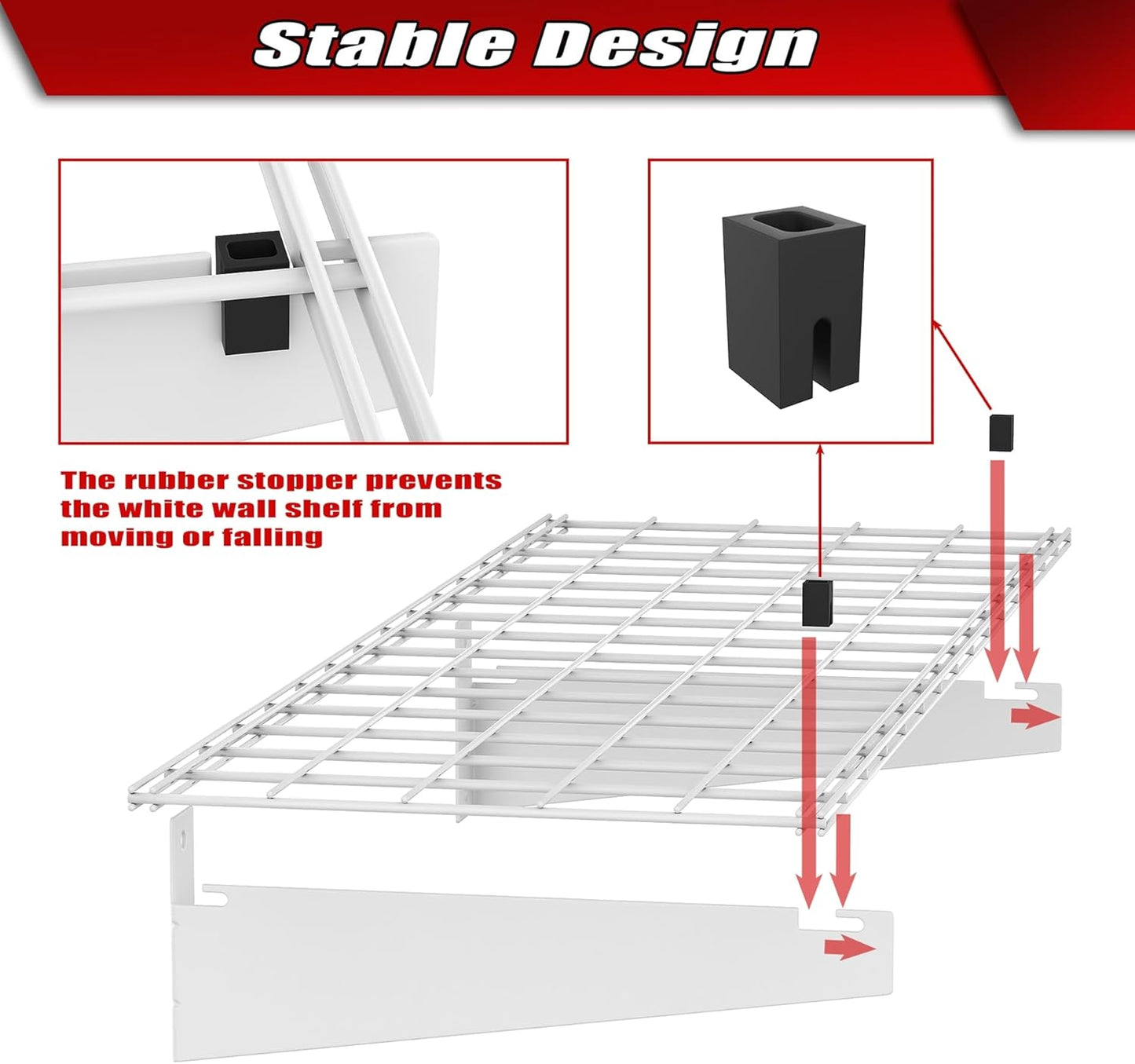 WALMANN 2 Pack Garage Wall Shelves, 45x15 inch Wall Mounted Storage Shelves for Garage Heavy Duty Floating Shelf, Holds Up to 220 lbs(White)