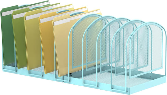 SUPEASY File Organizer 9-Section Mesh Desk Organizer, Upright File Organizer Desktop Organizer File Sorter, File Folder Holder for Office Supplies, Blue