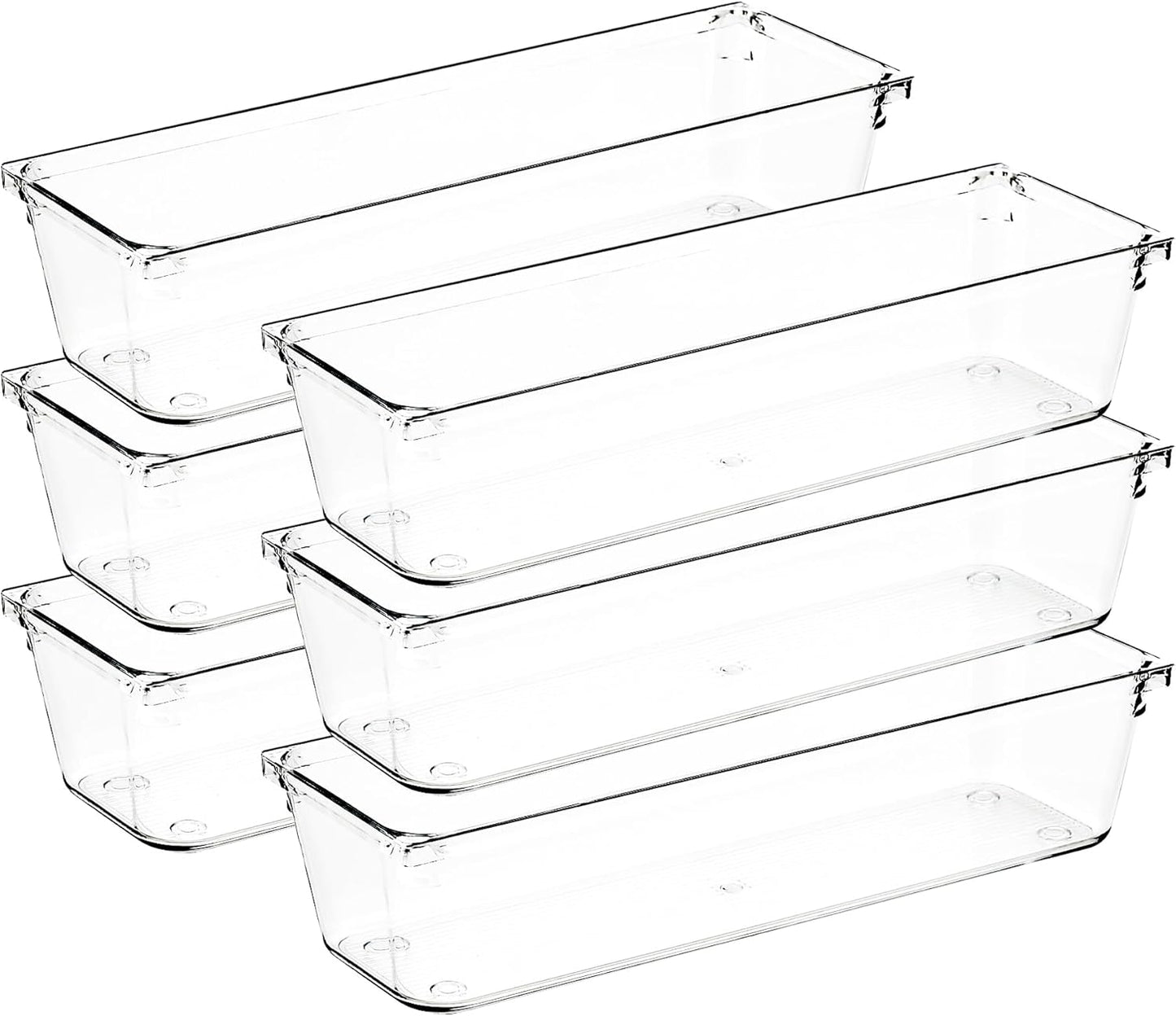 6 Pack Drawer Organizer - 3" X 9" Clear Acrylic Storage Bins with Non-Slip Pads, Versatile Desk Tray for Makeup, Jewelry, Kitchen, Bathroom, and Office Organization