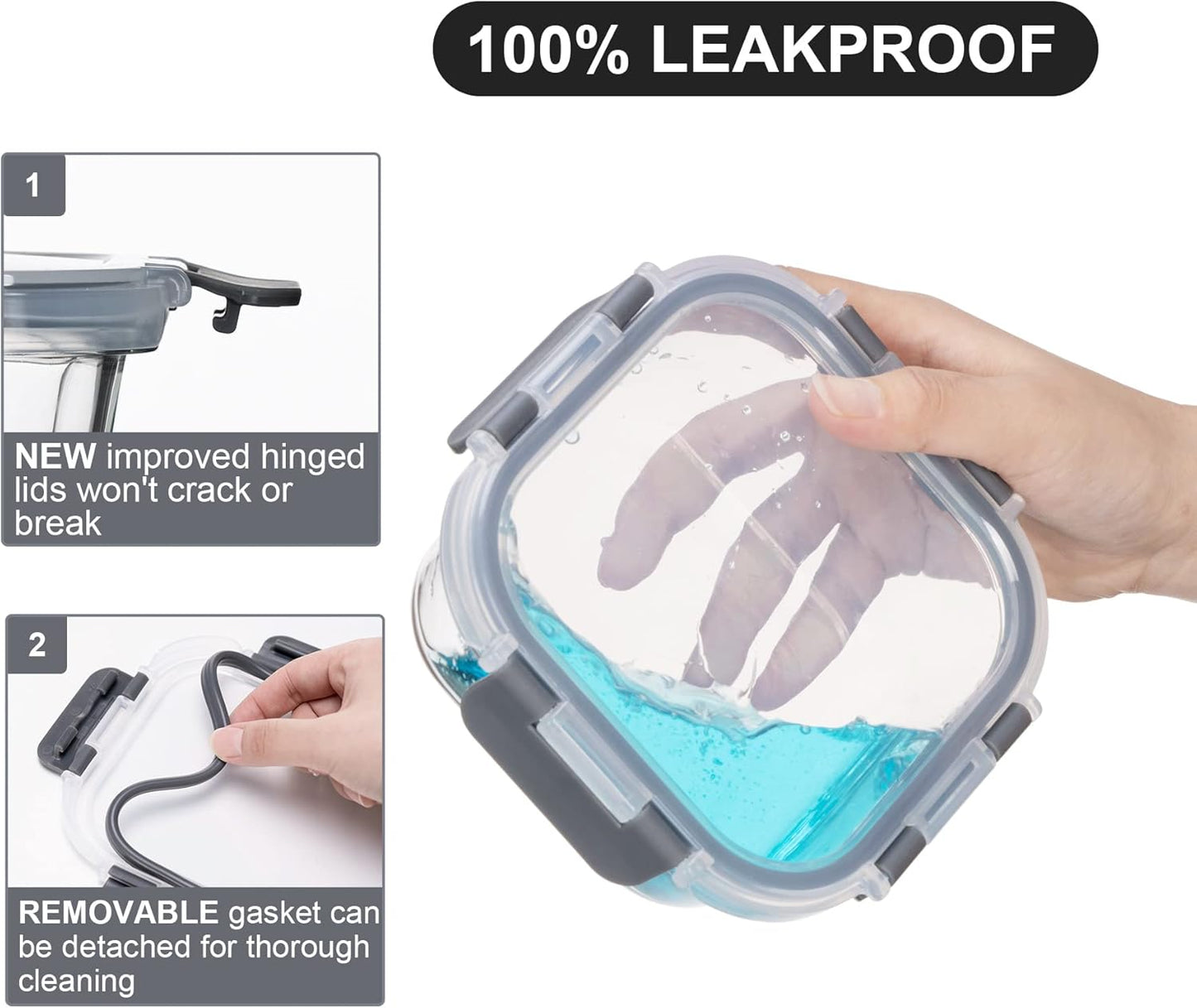 Glass Food Storage Containers with Lids Airtight, Glass Meal Prep Containers for Lunch Food, Container Set, Easy to Open& Close/Microwave,Oven,Freezer,Dishwasher Safe/Leak-Proof（20 Pieces）