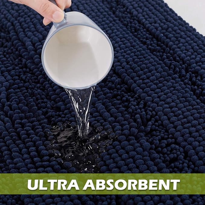 KGORGE Bathroom Rugs Mats - Water Absorbent Bath Mat Non-Slip Extra Soft Thick Shaggy Plush Carpet for Tub Kitchen Toilet Decorations Gifts, Navy Blue, 47 x 24, 1 Piece