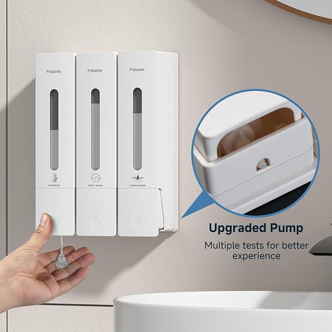 1984 Shower Soap Dispenser Bathroom Set Shampoo Conditioner Body Wash Dispenser Wall Mounted Shower Shampoo Dispenser 3 Chamber No Drill for Home Star Hotel 3 x 400ml Beige